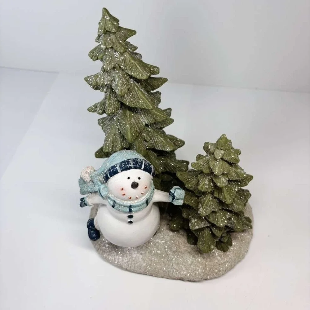 Vintage Y2K Skating Snowman Porcelain Christmas Holiday Figure 9.5